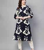 Navy-blue printed cotton ethnic-kurtis