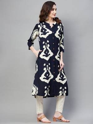 Navy-blue printed cotton ethnic-kurtis 2