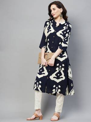 Navy-blue printed cotton ethnic-kurtis 3