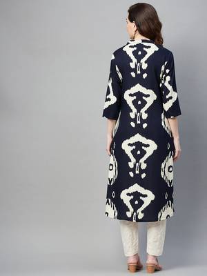 Navy-blue printed cotton ethnic-kurtis 4