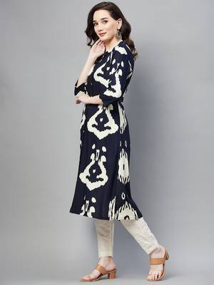 Navy-blue printed cotton ethnic-kurtis 5