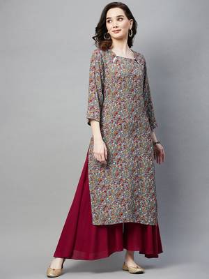 Grey printed cotton ethnic-kurtis 1