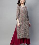 Grey printed cotton ethnic-kurtis