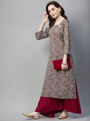 Grey printed cotton ethnic-kurtis 2
