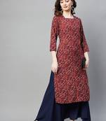 Maroon printed cotton ethnic-kurtis