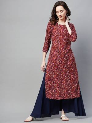 Maroon printed cotton ethnic-kurtis 2