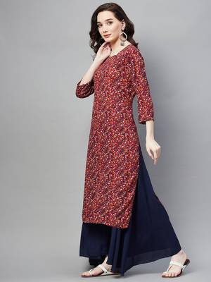 Maroon printed cotton ethnic-kurtis 3