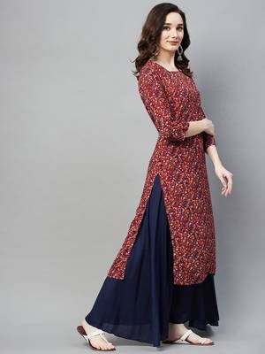 Maroon printed cotton ethnic-kurtis 5