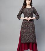 Navy-blue printed cotton ethnic-kurtis