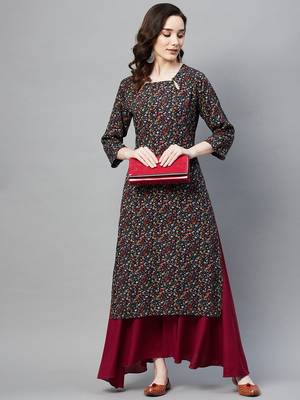 Navy-blue printed cotton ethnic-kurtis 2