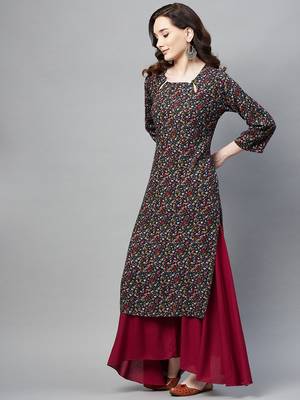 Navy-blue printed cotton ethnic-kurtis 3
