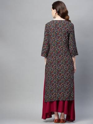Navy-blue printed cotton ethnic-kurtis 4