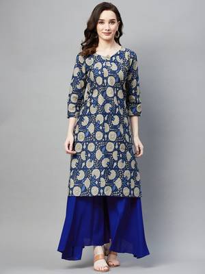 Blue printed cotton ethnic-kurtis 1