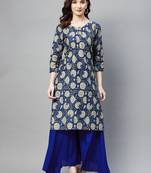 Blue printed cotton ethnic-kurtis