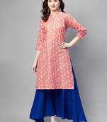 Peach printed cotton ethnic-kurtis
