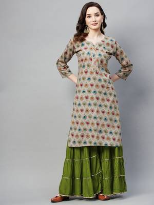 Grey printed cotton ethnic-kurtis 1