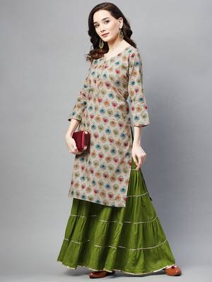 Grey printed cotton ethnic-kurtis 2