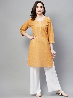 Beige embroidered chiffon ethnic-kurtis 1