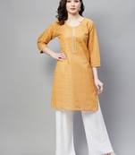 Beige embroidered chiffon ethnic-kurtis