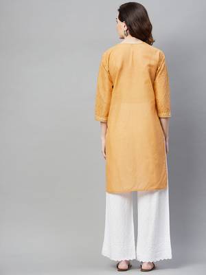 Beige embroidered chiffon ethnic-kurtis 4