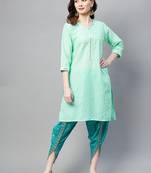 Green embroidered chiffon ethnic-kurtis