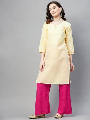 Lemon embroidered chiffon ethnic-kurtis 1