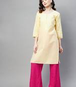 Lemon embroidered chiffon ethnic-kurtis