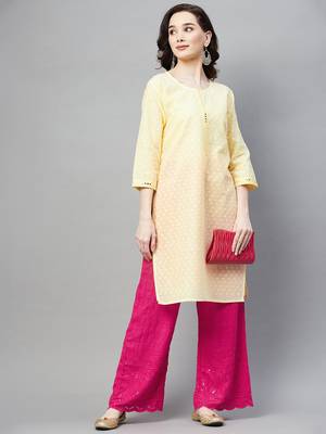 Lemon embroidered chiffon ethnic-kurtis 2