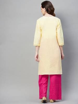 Lemon embroidered chiffon ethnic-kurtis 4