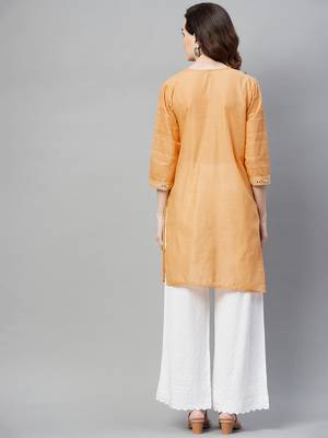 Beige embroidered chiffon ethnic-kurtis 4