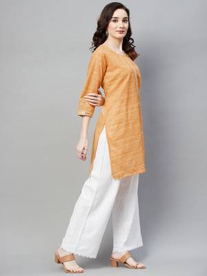 Beige embroidered chiffon ethnic-kurtis 5