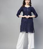 Navy-blue embroidered chiffon ethnic-kurtis