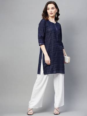 Navy-blue embroidered chiffon ethnic-kurtis 2