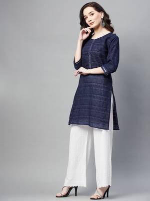 Navy-blue embroidered chiffon ethnic-kurtis 3