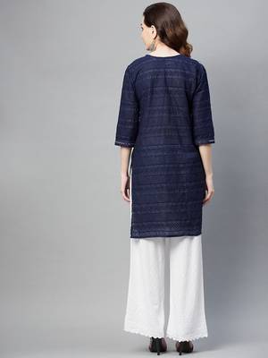 Navy-blue embroidered chiffon ethnic-kurtis 4