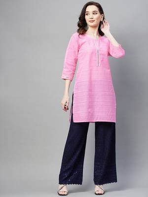 Pink embroidered chiffon ethnic-kurtis 1