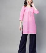 Pink embroidered chiffon ethnic-kurtis