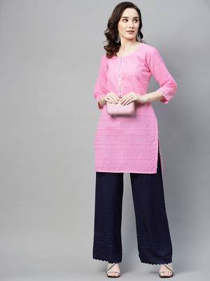 Pink embroidered chiffon ethnic-kurtis 2