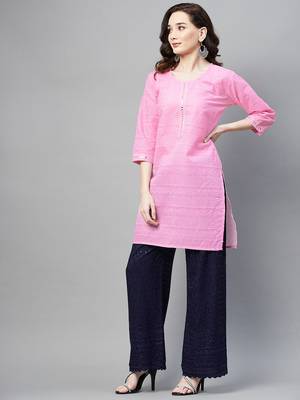 Pink embroidered chiffon ethnic-kurtis 3