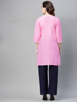 Pink embroidered chiffon ethnic-kurtis 4