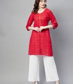 Red embroidered chiffon ethnic-kurtis