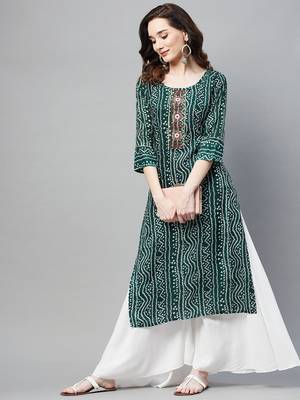 Green printed cotton ethnic-kurtis 2