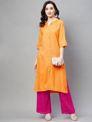 Yellow printed cotton ethnic-kurtis 2