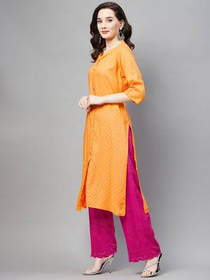 Yellow printed cotton ethnic-kurtis 3