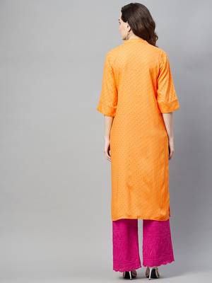 Yellow printed cotton ethnic-kurtis 4