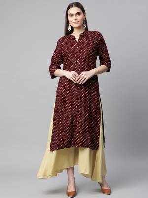Wine printed cotton ethnic-kurtis 1