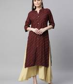 Wine printed cotton ethnic-kurtis