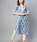 Blue printed cotton ethnic-kurtis