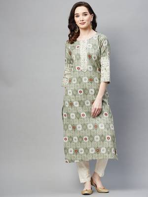 Green printed cotton ethnic-kurtis 1