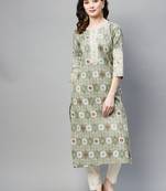 Green printed cotton ethnic-kurtis